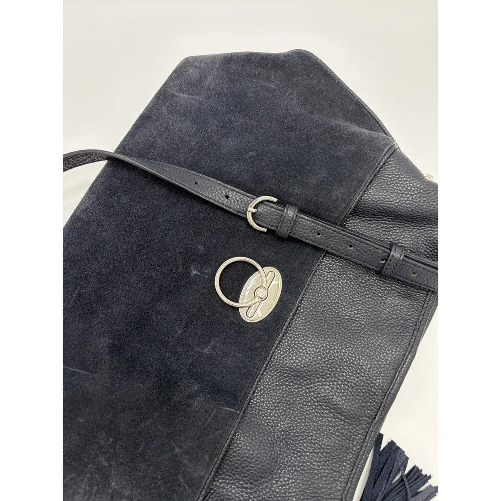 Talbots Suede Leather Hobo Bag Crossbody Purse Deep Navy Womens Luxury Boho Chic